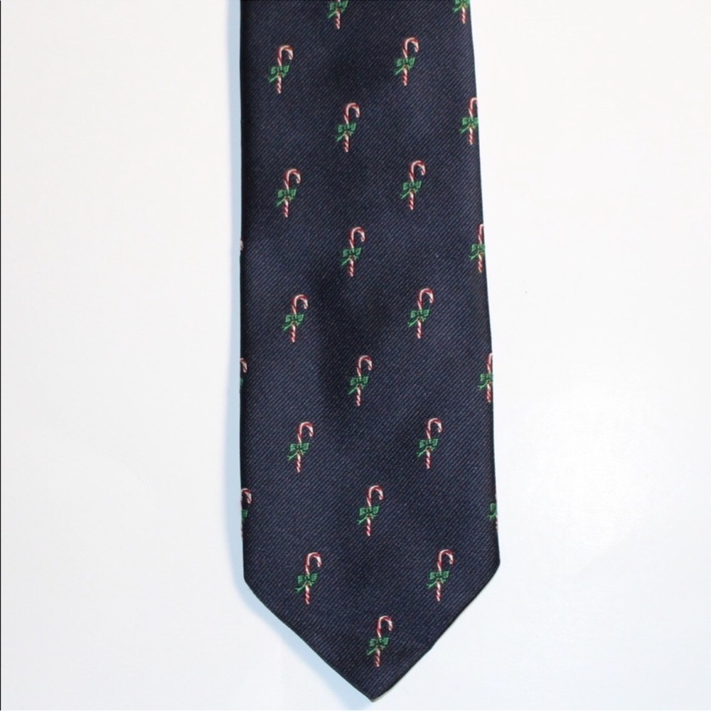 NWOT Robert Talbott Maus & Hoffman Navy Blue Holiday Christmas Candy Cane Tie